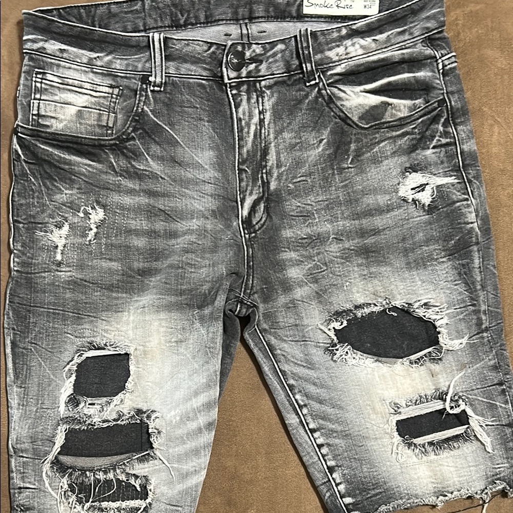 Smoke Rise Ripped Black Denim Shorts